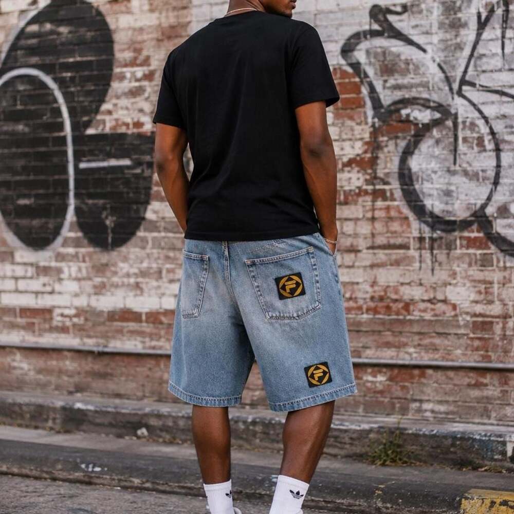 Vintage 90s FILA Baggy Denim Shorts Light Wash Size 38
